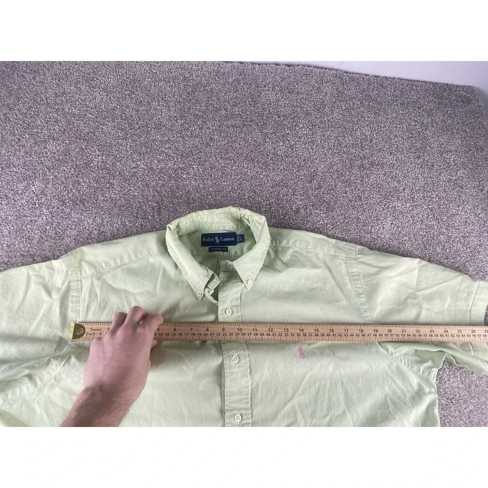 Polo Ralph Lauren Pastel Green Solid Button Down Mens L (Fits Relaxed) Pink Pony